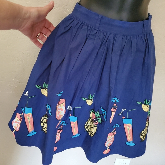 ModCloth Blue tropical Tiki drink Summer  skirt  small - Picture 4 of 6
